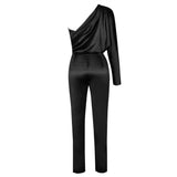 One Shoulder Long Sleeve Asymmetrical Bodycon Jumpsuit Aosig