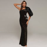 One Shoulder Short Sleeve Asymmetrical Maxi Prom Dress HT2342 Aosig