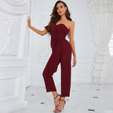 One Shoulder Short Sleeve Frill Bodycon Jumpsuit HB75860 Aosig