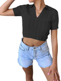 One V Neck Short Sleeve Sweater Slim Top Aosig