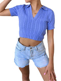 One V Neck Short Sleeve Sweater Slim Top Aosig