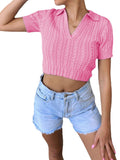 One V Neck Short Sleeve Sweater Slim Top Aosig