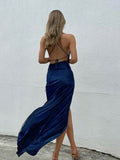 Open-Back Sling Drawstring High Slit Gown Aosig