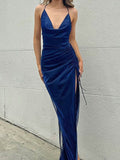 Open-Back Sling Drawstring High Slit Gown Aosig