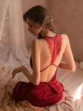 Open-back Thin Satin Slip Nightdress Aosig