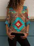 Oversized Off-the-shoulder Mid-sleeve Vintage-print T-shirt Aosig