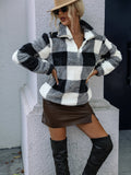 Plaid Print Crew Neck Double Sided Fleece Pullover Sweatshirt