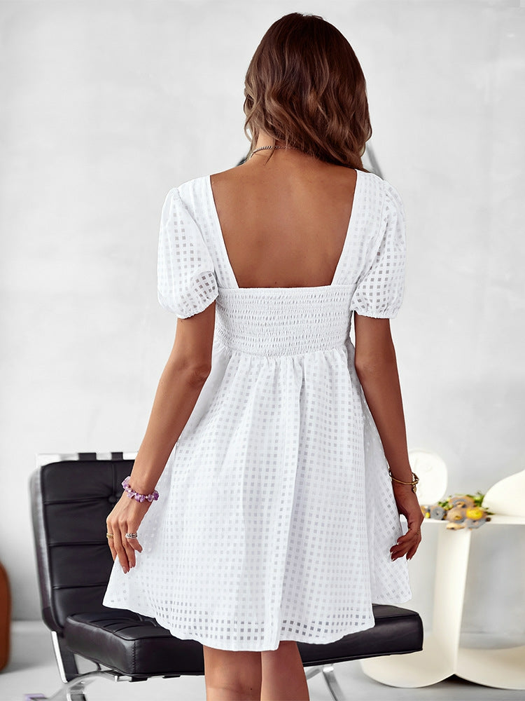 Plaid Solid Color Dress Aosig