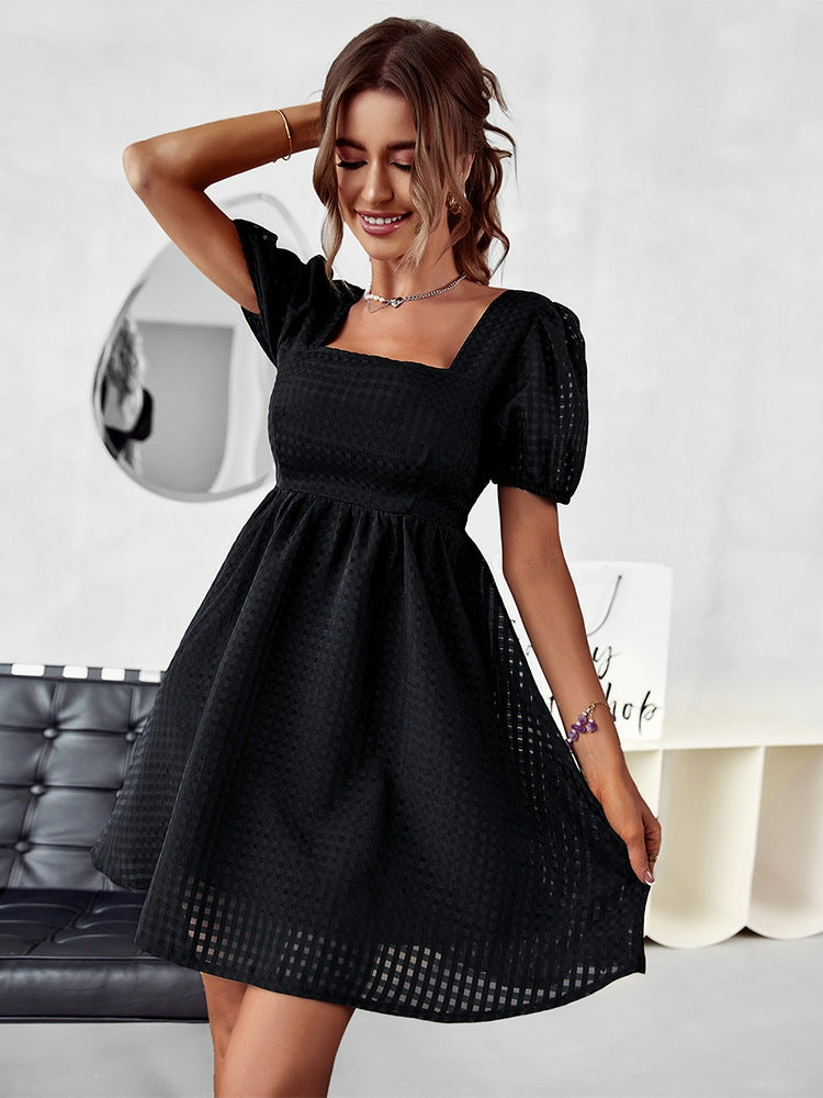 Plaid Solid Color Dress Aosig