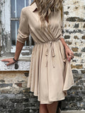 Pleated Long Sleeve Dress Aosig