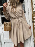 Pleated Long Sleeve Dress Aosig