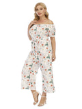 Plus Casual Bodysuit Butterfly Print Neck Tie Wide-Leg Jumpsuit Aosig