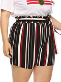 Plus Contrast Stripe Tie Bow Loose Shorts Casual Pants Aosig