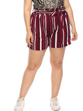 Plus Contrast Stripe Tie Bow Loose Shorts Casual Pants Aosig