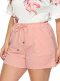 Plus Elastic Waist Tie Double Pocket Lounge Shorts Aosig