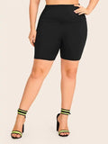 Plus Hip Rope Ladies Black Shorts Aosig