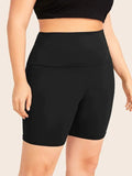 Plus Hip Rope Ladies Black Shorts Aosig