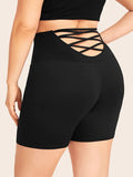 Plus Hip Rope Ladies Black Shorts Aosig