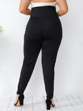 Plus Hook Button Leggings High Waist Slim Commuter Aosig