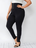 Plus Hook Button Leggings High Waist Slim Commuter Aosig