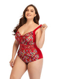 Plus One Piece Swimsuit Multicolor Print Sexy Aosig