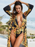 Print Cape + Bikini One-piece Swimsuit Aosig