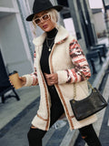 Print Long Paneled Zip Plush Coat Aosig