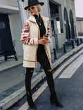 Print Long Paneled Zip Plush Coat Aosig