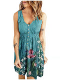 Printed Button Casual Tank Top Dress Aosig