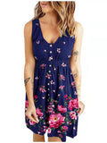 Printed Button Casual Tank Top Dress Aosig