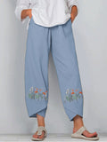 Printed Elastic Waist Pocket Trousers Aosig