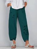 Printed Elastic Waist Pocket Trousers Aosig