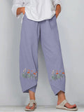 Printed Elastic Waist Pocket Trousers Aosig