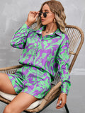 Printed Long Sleeve Shirt & Shorts Suit Aosig