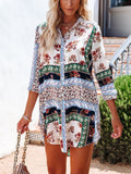 Printed Long Sleeve Shirt Skirt