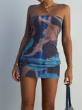 Printed Strapless Slim Dress Aosig