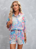 Printed Three-quarter Sleeve Top & Shorts Suit Aosig