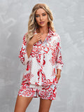 Printed Three-quarter Sleeve Top & Shorts Suit Aosig