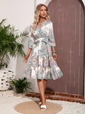 Printed  Three-quarter Sleeves Dress Aosig