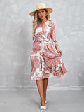 Printed  Three-quarter Sleeves Dress Aosig