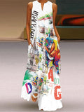 Printed V-Neck Sleeveless Summer Sexy Dress Aosig