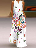 Printed V-Neck Sleeveless Summer Sexy Dress