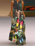 Printed V-Neck Sleeveless Summer Sexy Dress Aosig