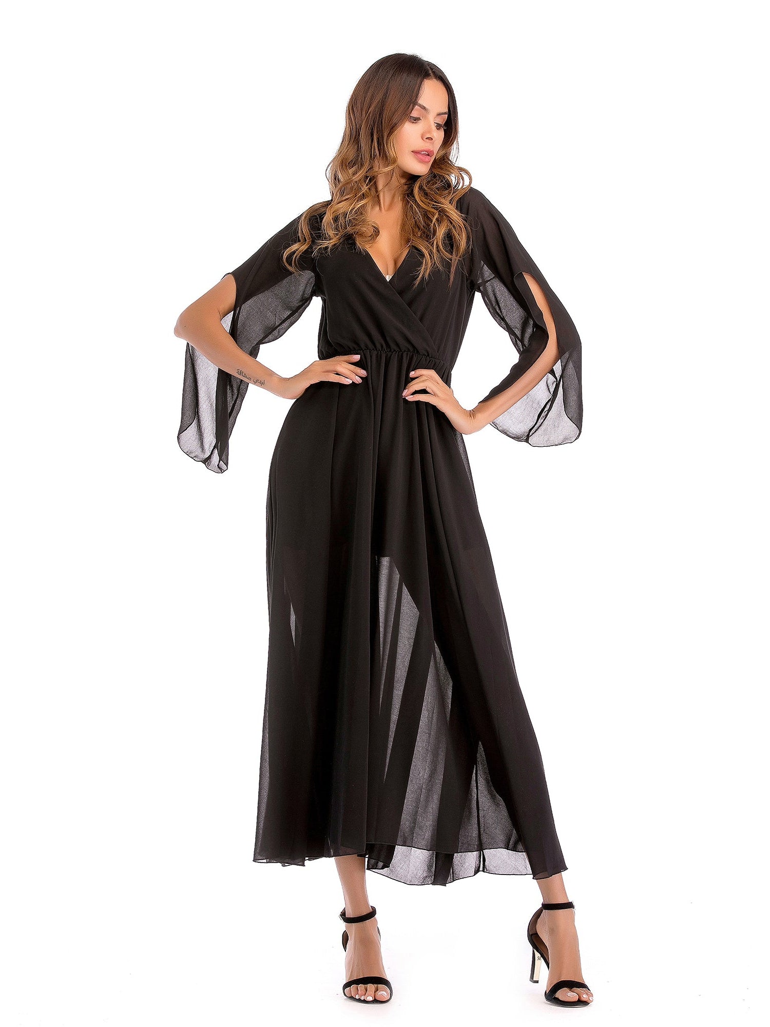 Pure color chiffon dress, big skirt, long skirt Aosig