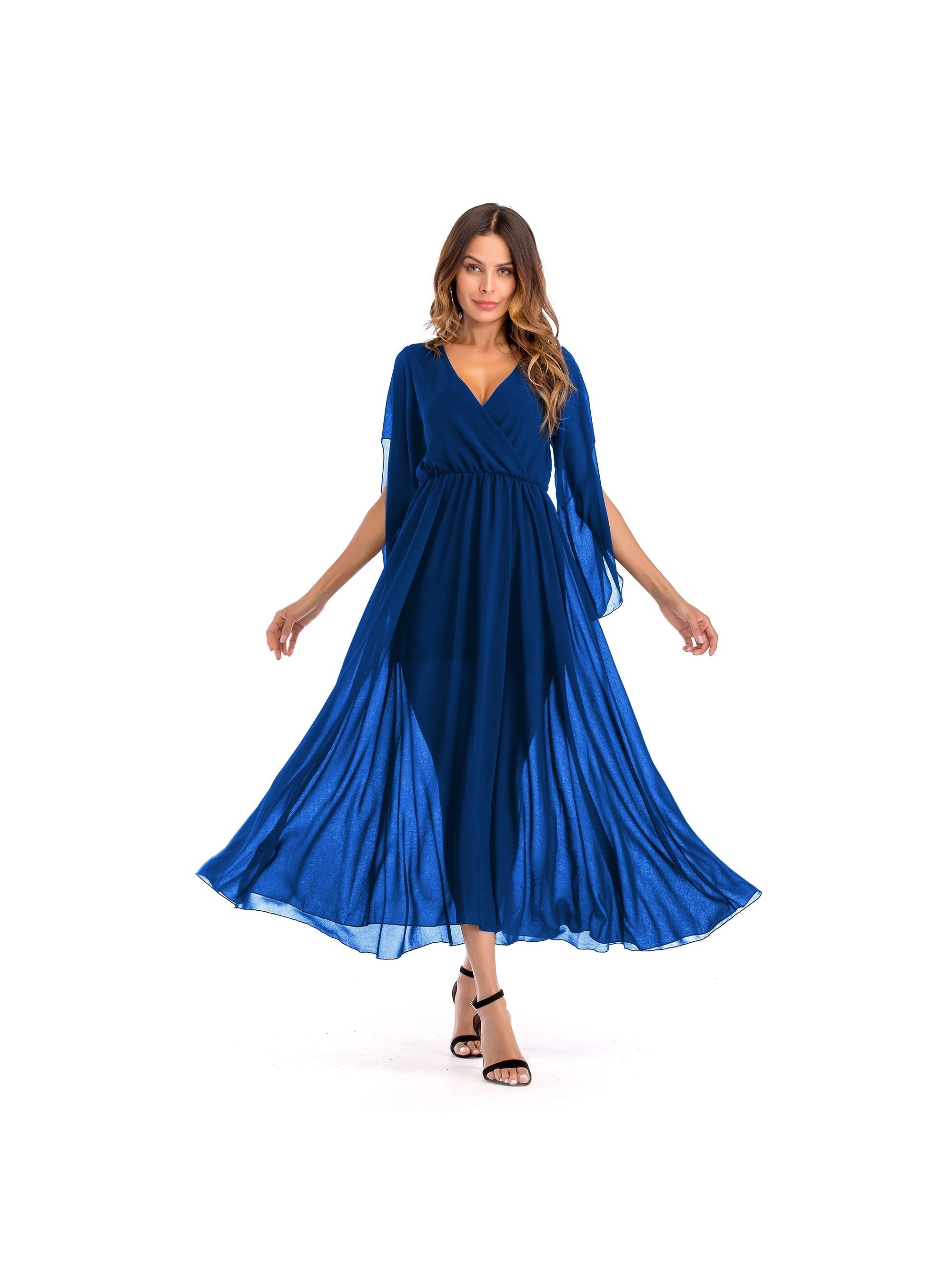 Pure color chiffon dress, big skirt, long skirt Aosig