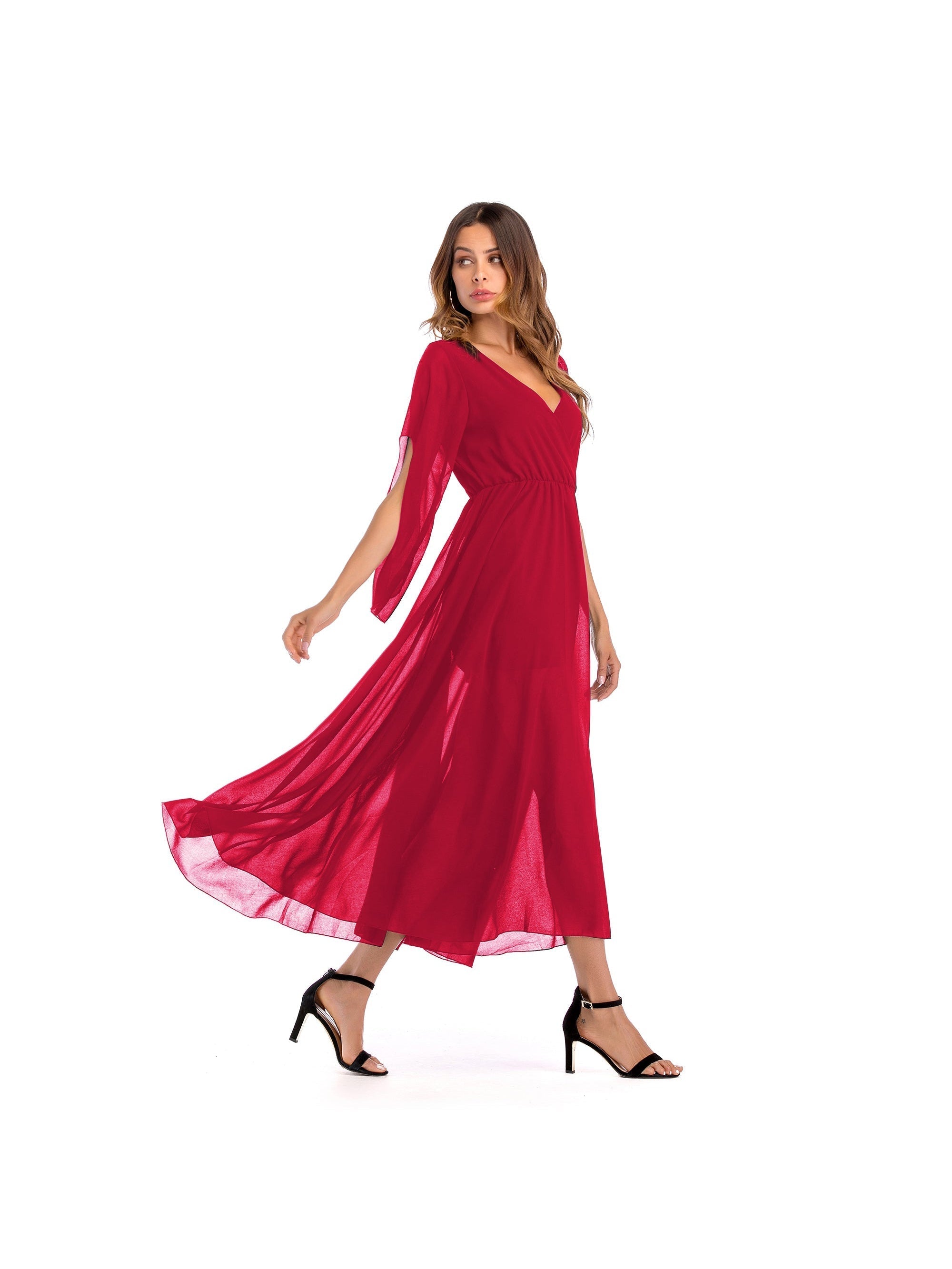 Pure color chiffon dress, big skirt, long skirt Aosig