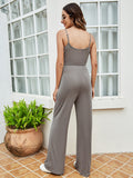 Pure color loose one-piece jumpsuit open back simple casual trousers Aosig