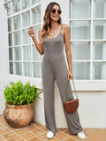Pure color loose one-piece jumpsuit open back simple casual trousers Aosig