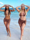 Pure color mesh see-through navel open back beach suit Aosig