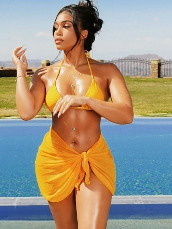 Pure color mesh see-through navel open back beach suit Aosig